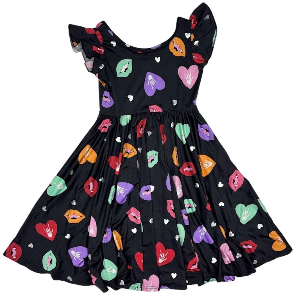 Dot Smile Girls 8 10 Empire Black Dress Heart V-day‎ Halloween Twirl Flutter NWT